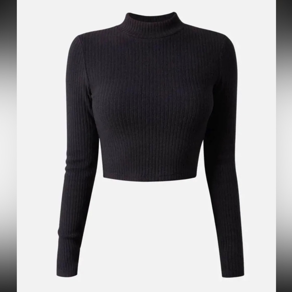 OGL - Black Cashmere-Like Thermal Mock Neck Crop Top